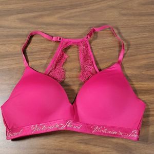Victoria's Secret T-Shirt Lightly‎ Lined Wireless Bra Logo Band Magenta Size 34C